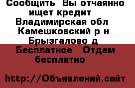 Сообщить! Вы отчаянно ищет кредит! - Владимирская обл., Камешковский р-н, Брызгалово д. Бесплатное » Отдам бесплатно   